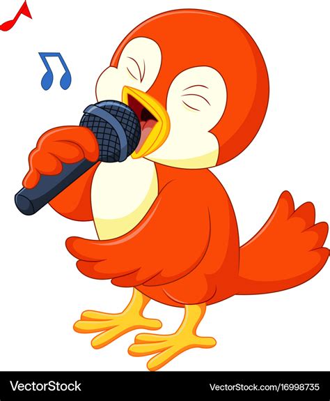 Cute orange bird singing Royalty Free Vector Image