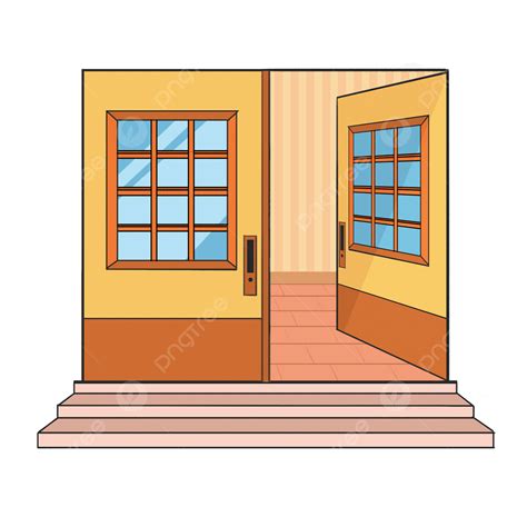 Double Doors PNG Transparent, Cartoon Hand Painted Double Doors Facing Inward, Cartoon, Steps ...