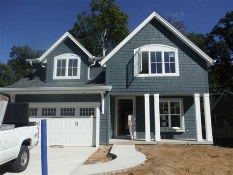 Evening Blue Hardie Siding w/ Shake | JH Arctic White Soffit + Fascia ...