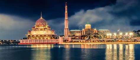 Putrajaya Skyline at Night. Amazing View of Putra Mosque. Panorama ...