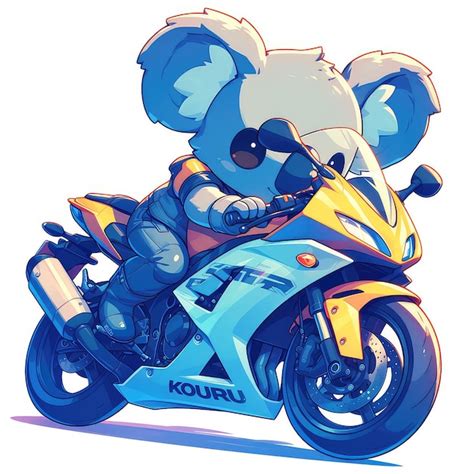 Premium Vector | A koala is riding a motorcycle cartoon style