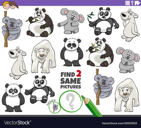 Find two same cartoon wild bears animal Royalty Free Vector