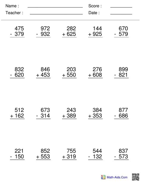 Addition And Subtraction Of Whole Numbers Worksheets - Printable Calendars AT A GLANCE