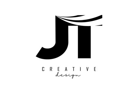 Creative black letters JT j t logo with leading lines and road concept ...