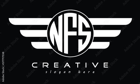 NFS three letter monogram type circle letter logo with wings vector ...