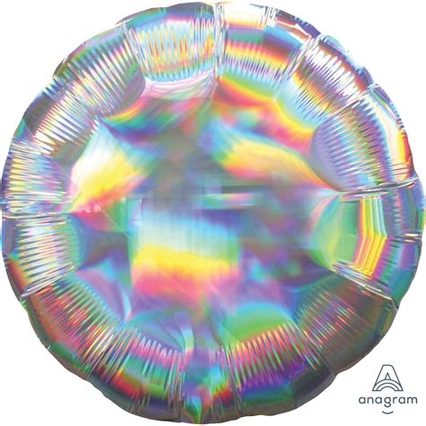 Standard Holographic Iridescent Silver Circle Foil Balloon S55 Packaged : Amscan Europe