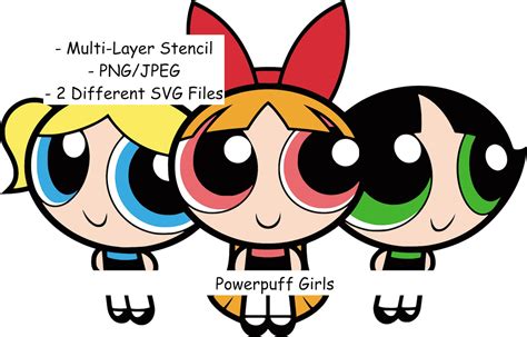 The Powerpuff Girls Cartoon Stencil, SVG Cut File, PNG, Layered SVG ...