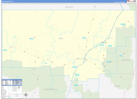 Iron County, UT Zip Code Wall Map Basic Style by MarketMAPS - MapSales