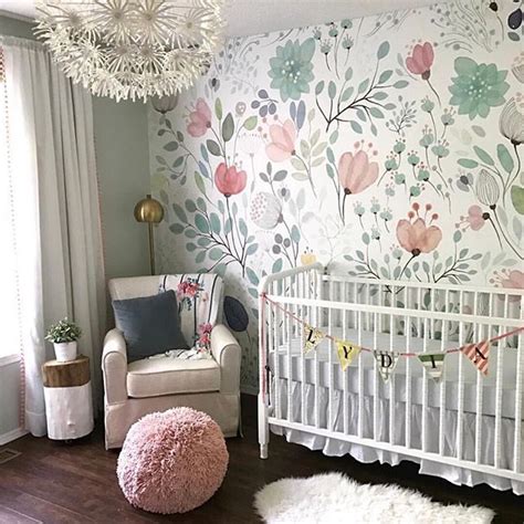 Floral Wallpaper Accent Wall in the Nursery - so whimsical and sweet! | Baby Girl Nursery Ideas ...