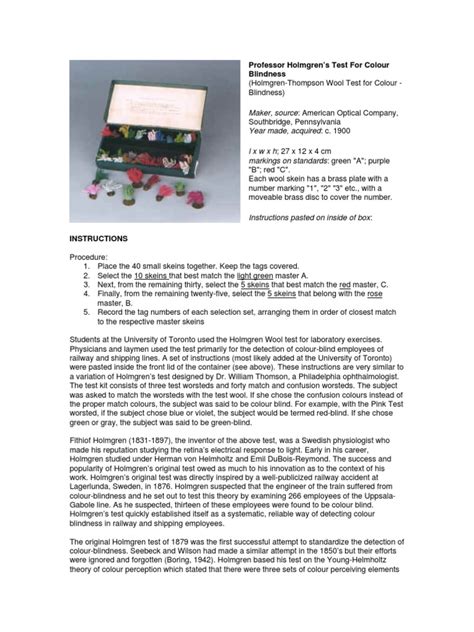 Professor Holmgren's Test For Colour Blindnesshbh | PDF | Color | Light