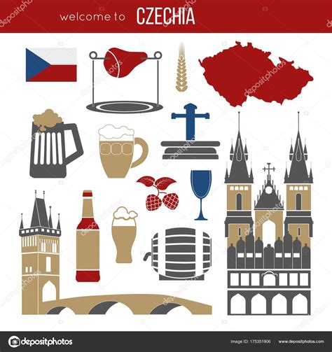 Czech Republic Culture Symbol Set Europe Travel Prague Direction Vector ...