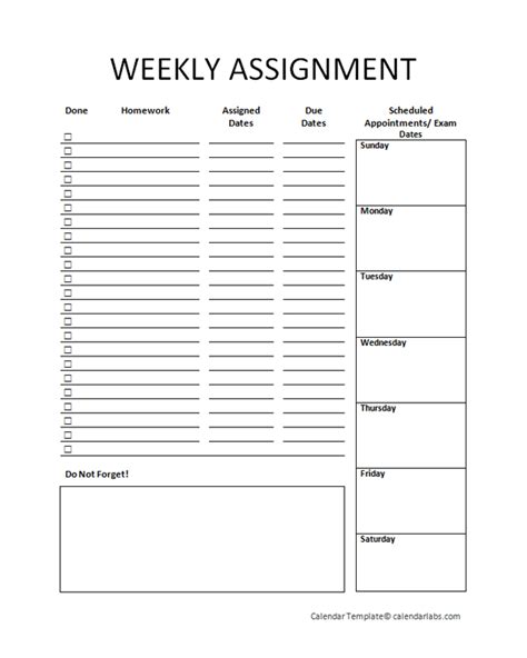 Free Weekly Assignment Planner - Free Printable Templates