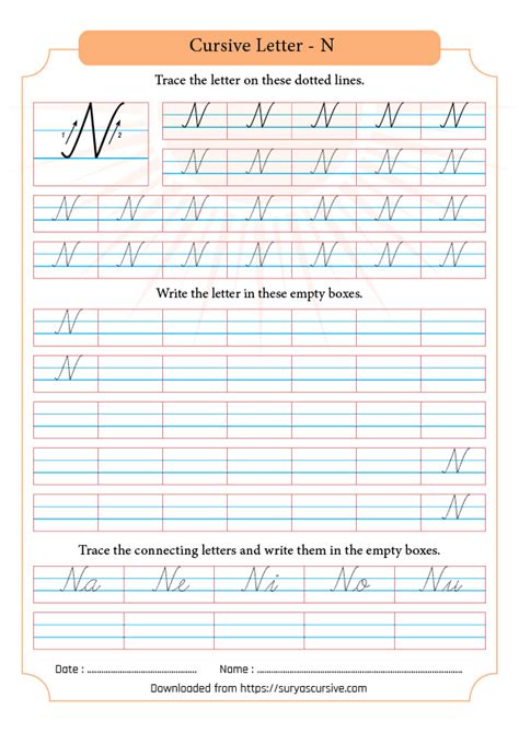 Capital Letter N in Cursive - SuryasCursive.com