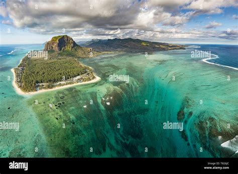 Mauritius, Black River disctrict, Le Morne Brabant, listed as World Heritage by UNESCO (aerial ...