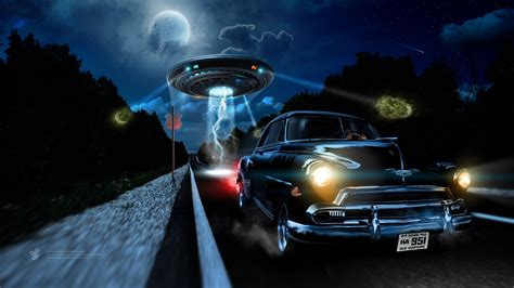 Wallpaper : 2560x1440 px, aliens, car, Chevrolet, clouds, digital art ...