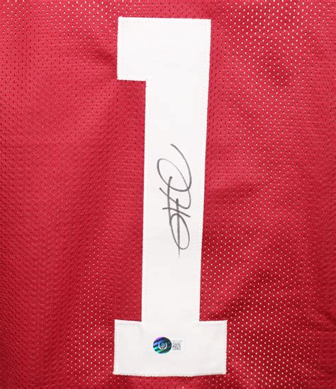 Jalen Hurts Autographed/Signed College Style Red XL Jersey Beckett ...