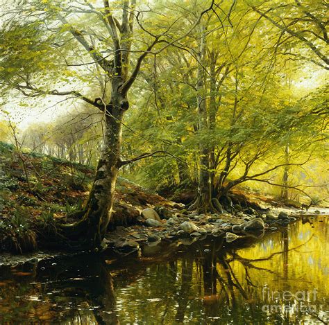 A Wooded River Landscape Painting by Peder Monsted