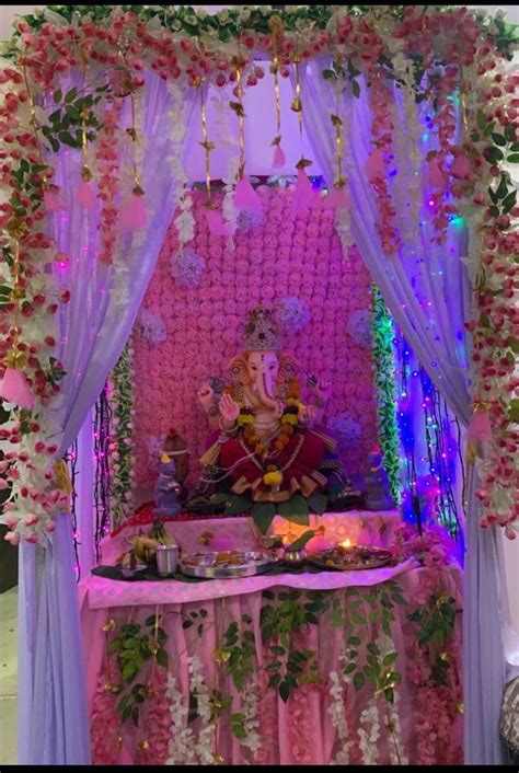 Decoration for ganesh chaturthi. | Ganpati decoration design, Flower decoration for ganpati ...