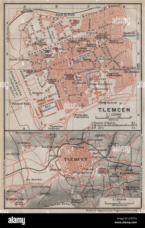 TLEMCEN antique town city plan & environs. Algeria carte. BAEDEKER, 1911 map Stock Photo - Alamy