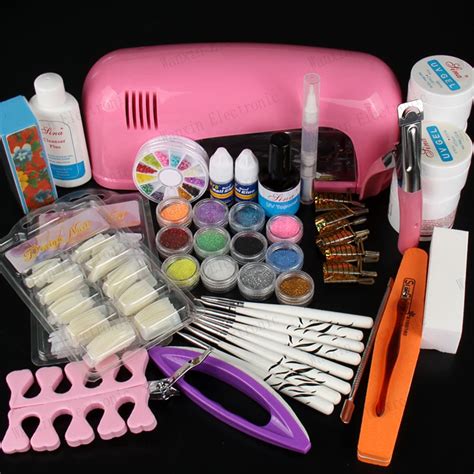 FREE SHIPPING Professional nail art kit color uv gel Full Set UV Gel Kit Nail Art Set + 9 w led ...