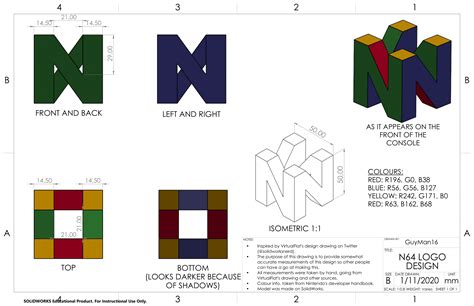 I managed to make the model of the N64 logo on SolidWorks. Put some measurements down as well so ...