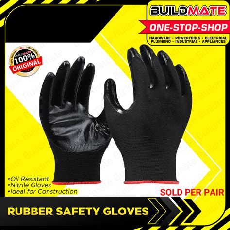 BUILDMATE Oil Resistant Nitrile Stretchable Rubber Gloves Coated Construction Safety Gloves ...