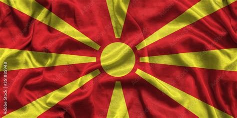 National flag of North Macedonia background with fabric texture. Flag ...