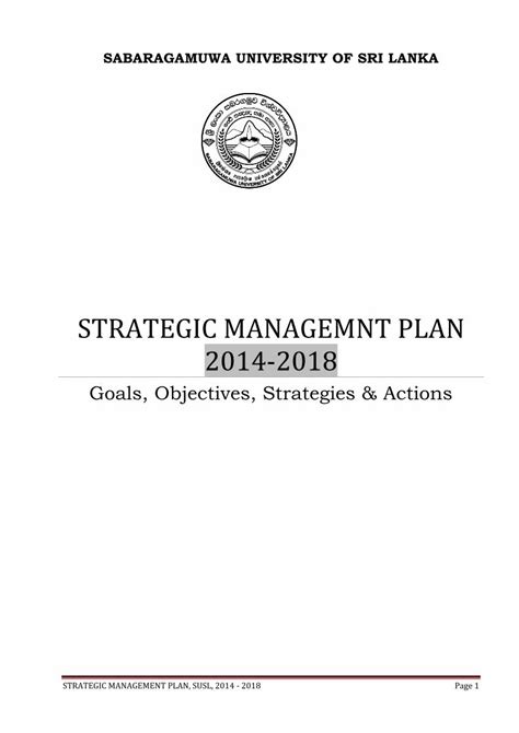 (PDF) STRATEGIC MANAGEMNT PLAN 2014-2018 · 1.1 History of Sabaragamuwa University of Sri Lanka ...