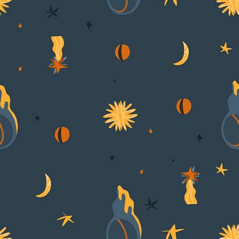 Premium Vector | Magical cosmic illustration clipart seamless pattern with sunmoon and stars ...