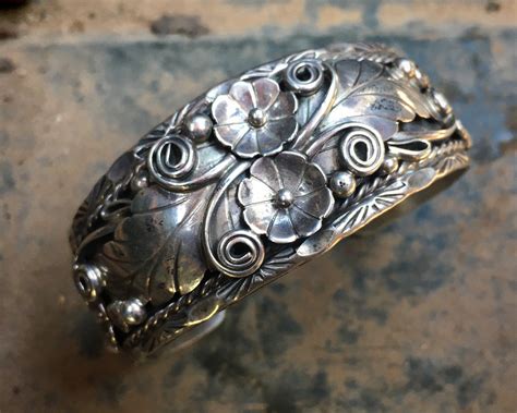 Signed Navajo Sterling Silver Cuff Bracelet, Traditional Native ...