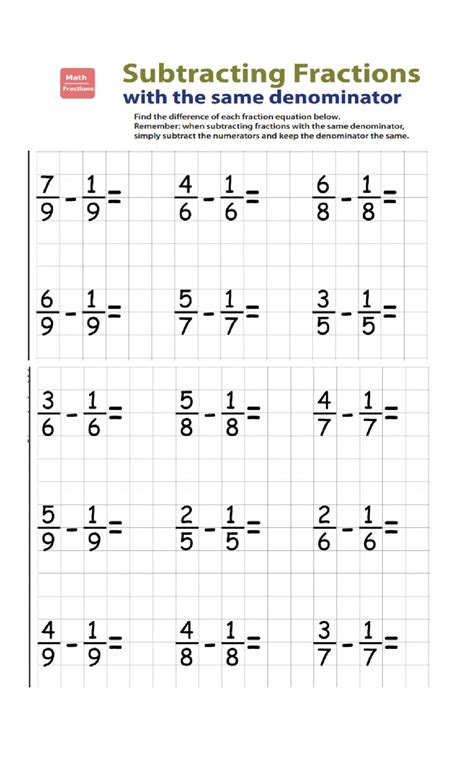 Adding and Subtracting Fractions with Like Denominators worksheet ...