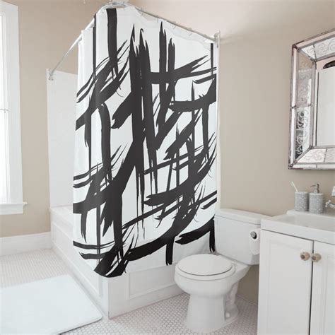 Black and White Monochromatic Abstract Modern Shower Curtain | Zazzle | Modern shower, Modern ...