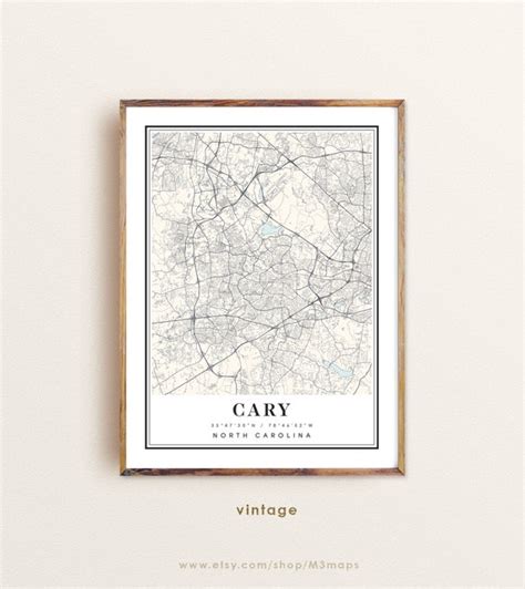 Cary North Carolina Map Cary NC Map Cary City Map Cary | Etsy