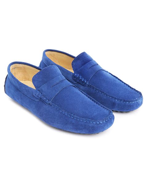 M.studio Roger Cobalt Blue Leather Strap Loafers in Blue for Men | Lyst