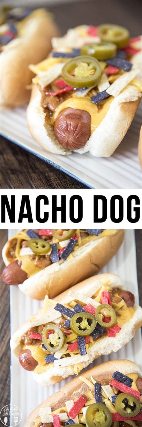 Nacho Dog - this delicious all american hot dog is topped with nacho cheese, chili, shredded ...