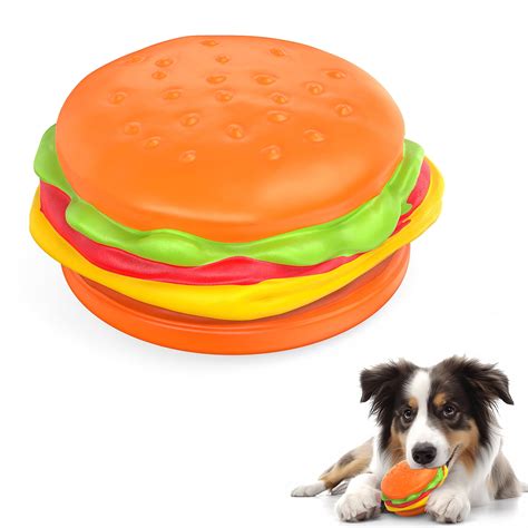 PcEoTllar Squeaky Dog Toys for Aggressive Chewers, Hamburger Dog Chew Toys Natural Rubber Puppy ...