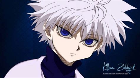 an anime character with white hair and blue eyes