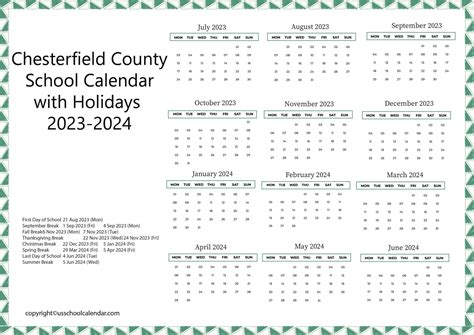 Chesterfield County School Calendar with Holidays 2023-2024