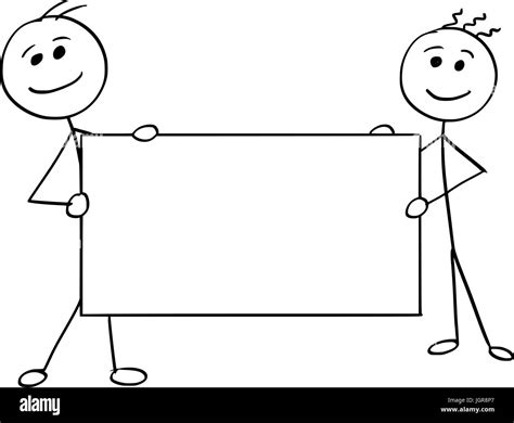 Cartoon vector stick man stickman drawing of two smiling men holding a ...