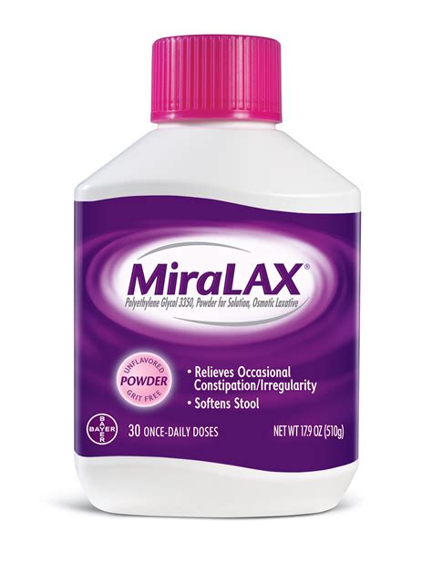 MiraLAX Polyethylene Glycol 3350 Powder Laxative, 17.9 Oz, 30 Dose - Walmart.com