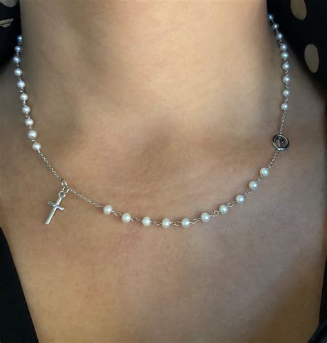 18ct White Gold Pearl Rosary Necklace | Cerrone Jewellers