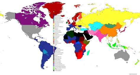 World map, based on the Language Family of each country's official language(s). : MapPorn