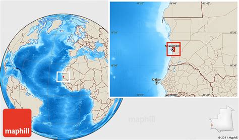 Shaded Relief Location Map of Nouakchott