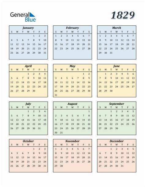 Free 1829 Calendars in PDF, Word, Excel