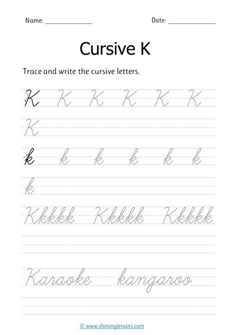 Cursive k - Free cursive writing worksheet for small and capital k practice