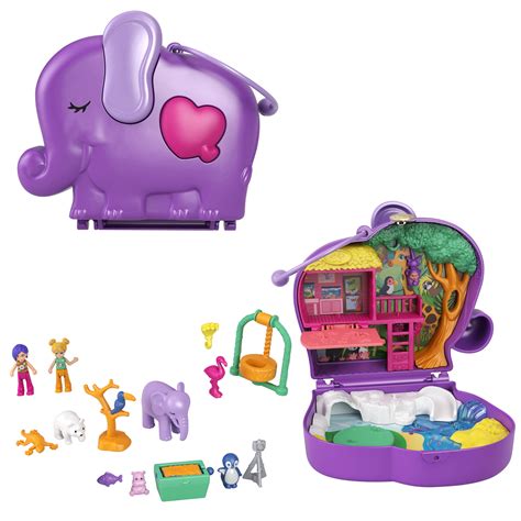 Polly Pocket Elephant Adventure Compact Playset with 2 Micro Dolls ...