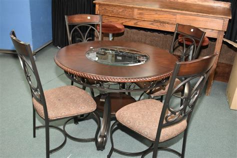 Modern wrought iron a wood 44" round dining table with glass inserts ...