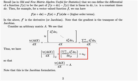 matrices - Conversion from differential to derivative for trace of a ...