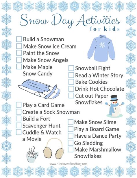 Printable Snow Day Activities Checklist - For the Love of Food