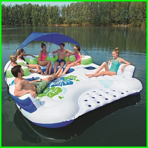 Hot Sale Canopy Island Type 7 Person Inflatable Floating River Pool Raft Lounge Huge Breeze ...